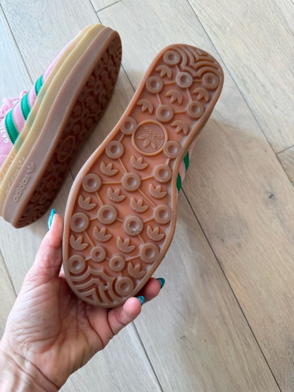 adidas Pink and Green Gazelle Platform Sneakers - Picture 3 of 9